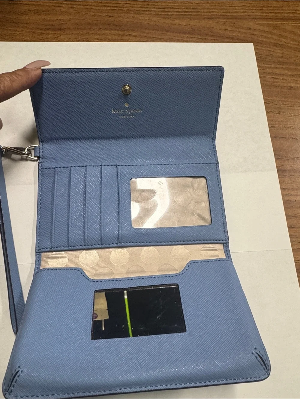 kate spade Blue Saffiano Wristlet Wallet with Detachable Strap - Picture 3 of 7